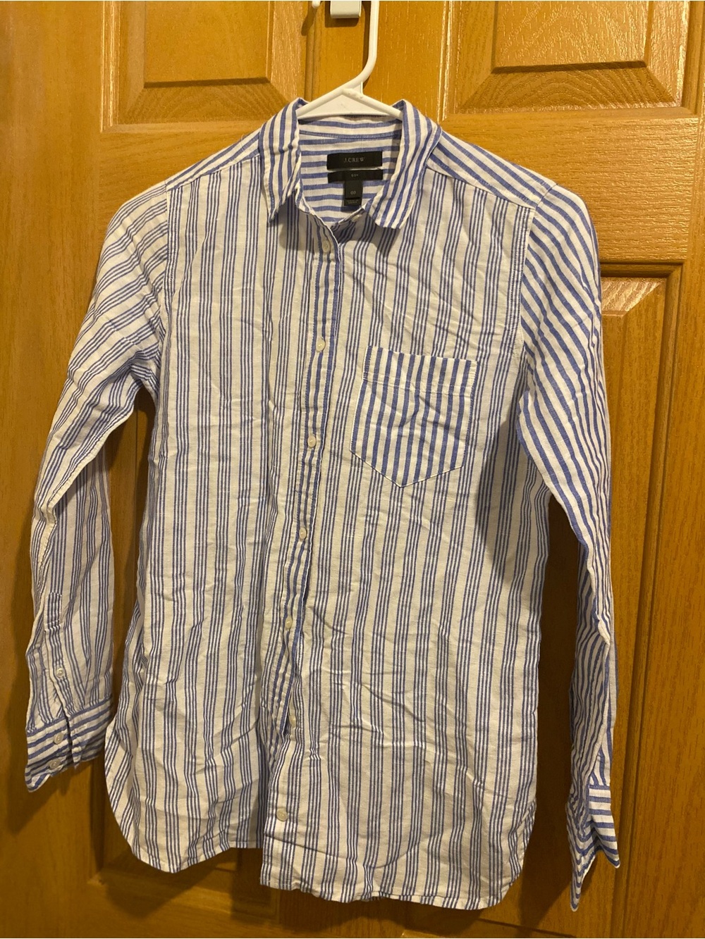 J. Crew White and Blue Vertical Stripe Button-Down Shirt